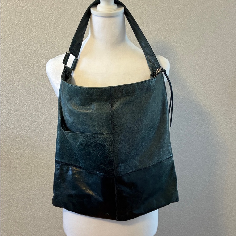 Hobo Vintage Teal Leather Shoulder Bag, With Silver Accents